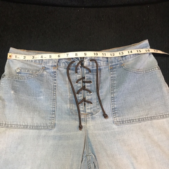 Gloria Vanderbilt Wide Leg Side Slit Capri Denim Light Wash Lace up Front-14P - Picture 9 of 12